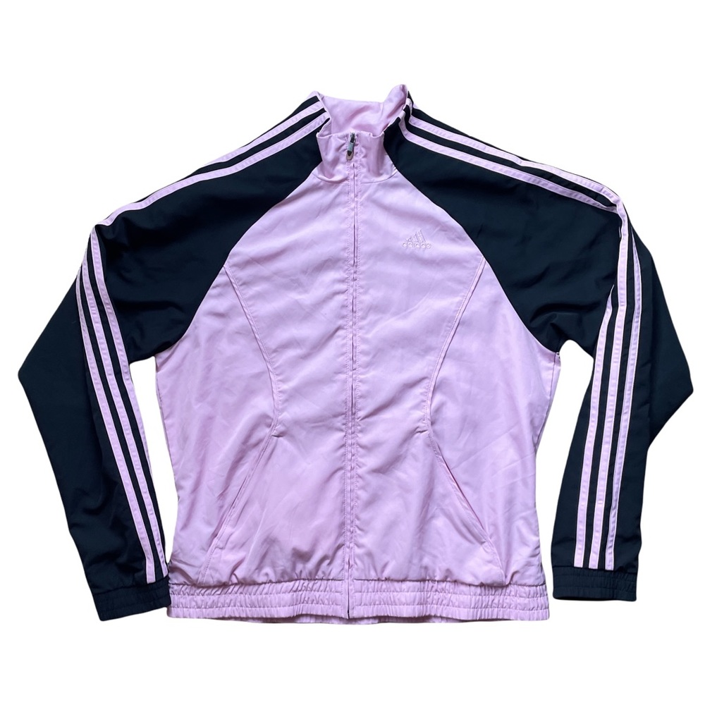 Adidas Active Windbreaker Jacket Full Zip Hooded Midweight Pink Black Sz Medium